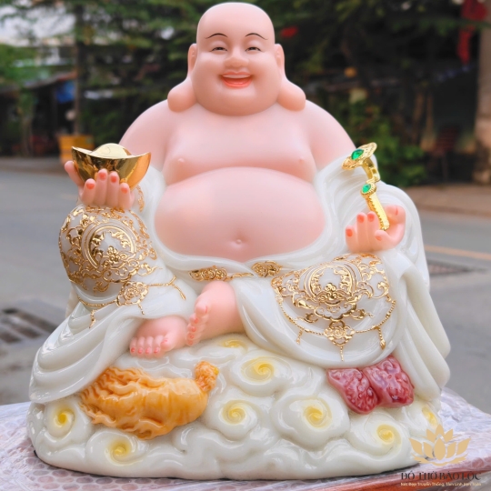 Tượng Phật Di lặc cầm gậy như ý bằng đá nhập khẩu cao cấp