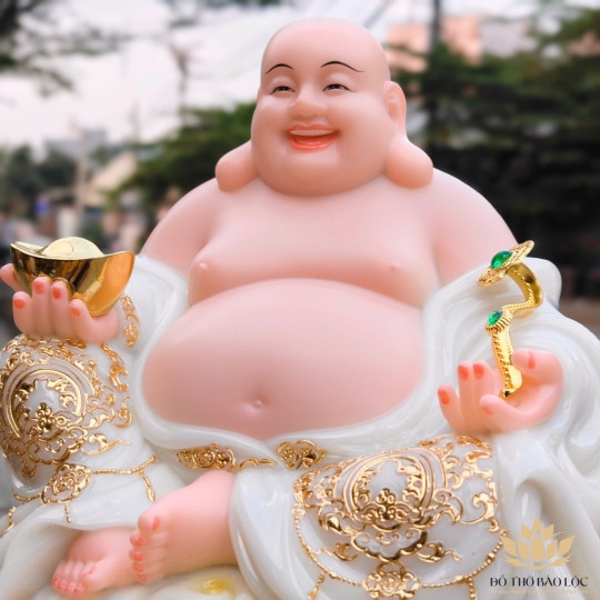 Tượng Phật Di lặc cầm gậy như ý bằng đá nhập khẩu cao cấp