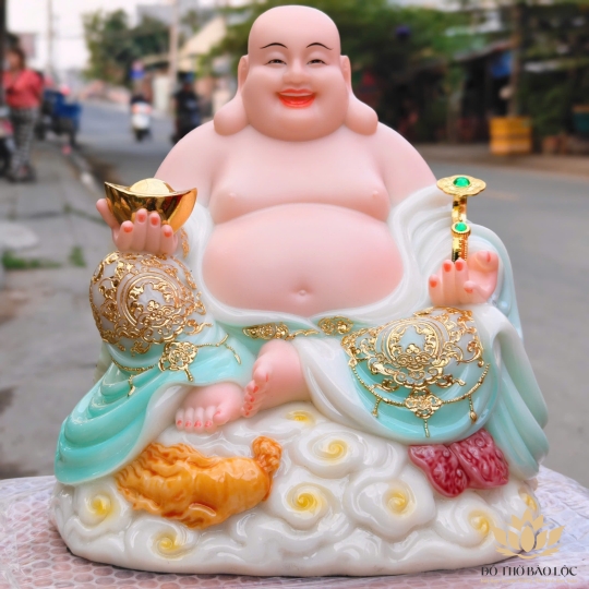 Tượng Phật Di lặc cầm gậy như ý bằng đá nhập khẩu cao cấp