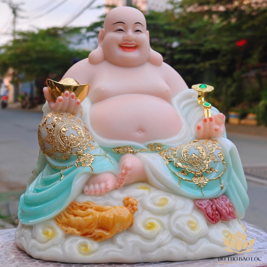 Tượng Phật Di lặc cầm gậy như ý bằng đá nhập khẩu cao cấp