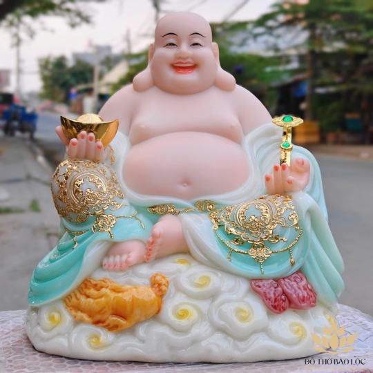 Tượng Phật Di lặc cầm gậy như ý bằng đá nhập khẩu cao cấp