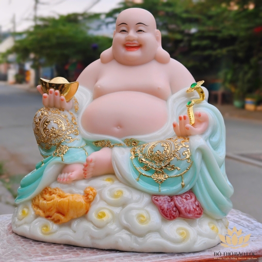 Tượng Phật Di lặc cầm gậy như ý bằng đá nhập khẩu cao cấp