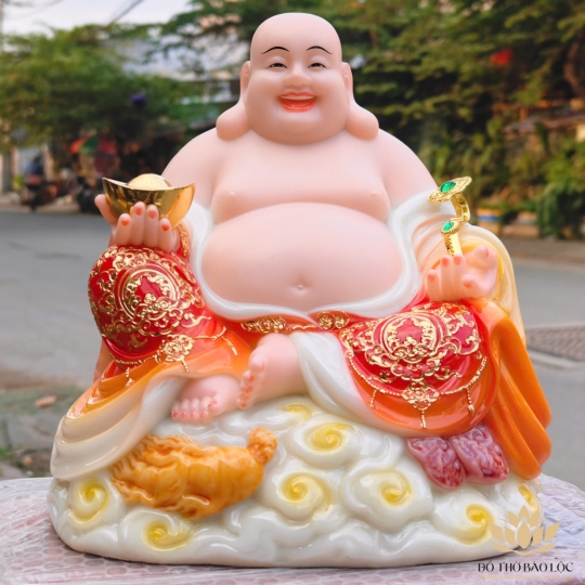 Tượng Phật Di lặc cầm gậy như ý bằng đá nhập khẩu cao cấp