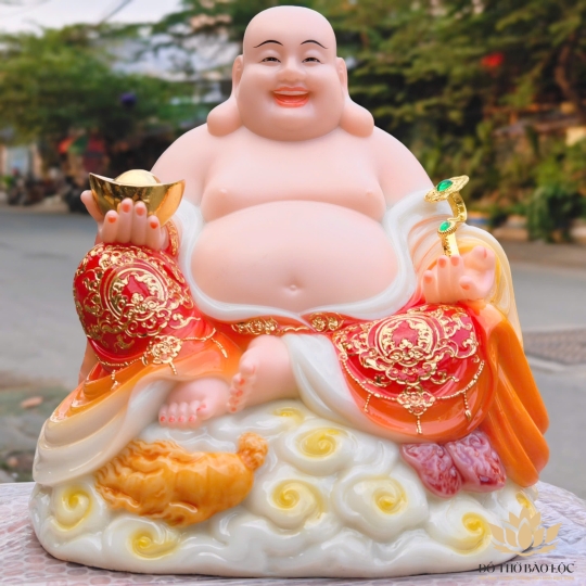 Tượng Phật Di lặc cầm gậy như ý bằng đá nhập khẩu cao cấp