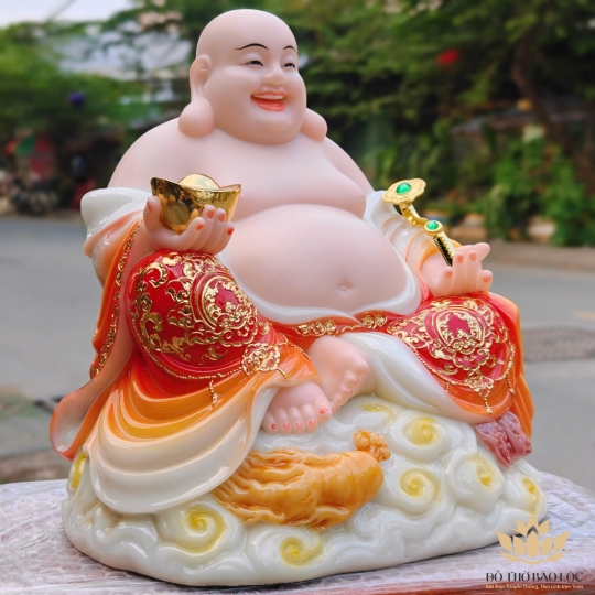 Tượng Phật Di lặc cầm gậy như ý bằng đá nhập khẩu cao cấp