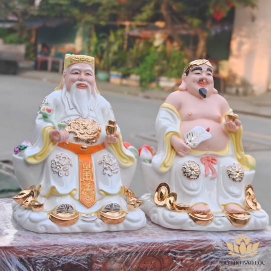 [A5 – TRẮNG-VÀNG] Tượng Thần Tài Thổ Địa Bằng Sứ Đức Hóa Nhập Khẩu Cao Cấp 24cm