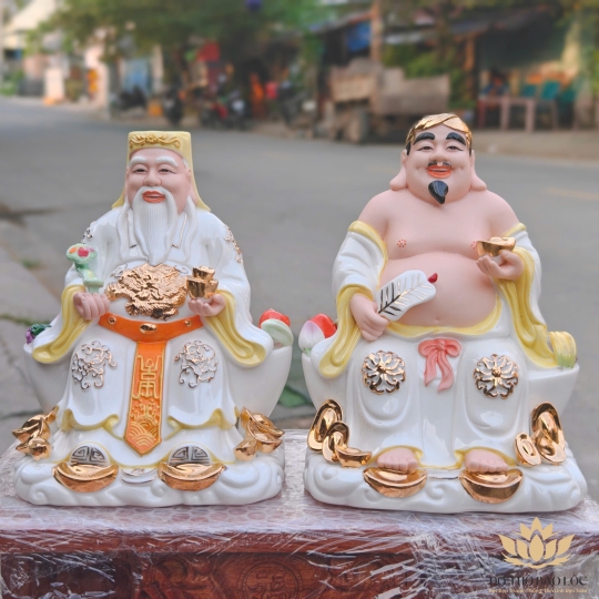 [A5 – TRẮNG-VÀNG] Tượng Thần Tài Thổ Địa Bằng Sứ Đức Hóa Nhập Khẩu Cao Cấp 24cm