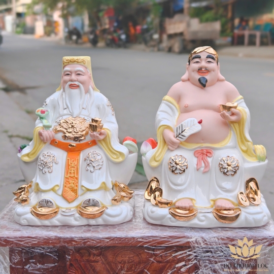 [A5 – TRẮNG-VÀNG] Tượng Thần Tài Thổ Địa Bằng Sứ Đức Hóa Nhập Khẩu Cao Cấp 24cm