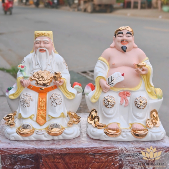 [A5 – TRẮNG-VÀNG] Tượng Thần Tài Thổ Địa Bằng Sứ Đức Hóa Nhập Khẩu Cao Cấp 24cm