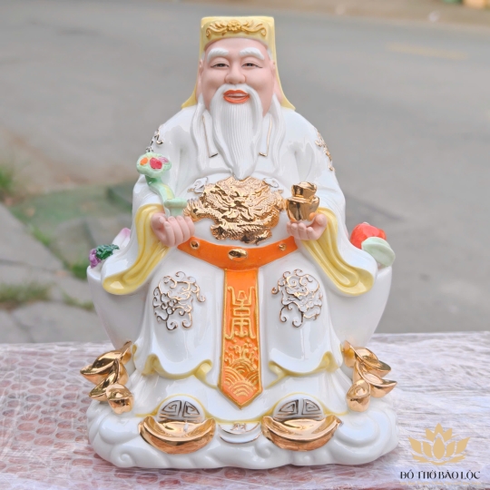 [A5 – TRẮNG-VÀNG] Tượng Thần Tài Thổ Địa Bằng Sứ Đức Hóa Nhập Khẩu Cao Cấp 24cm