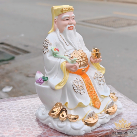 [A5 – TRẮNG-VÀNG] Tượng Thần Tài Thổ Địa Bằng Sứ Đức Hóa Nhập Khẩu Cao Cấp 24cm
