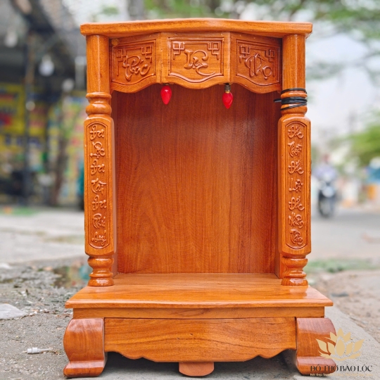 Bàn thờ Thần Tài Thổ Địa gỗ gõ đỏ cột vuông Cao 81cm x Ngang 60cm – Loại tốt [ Ảnh thật ]