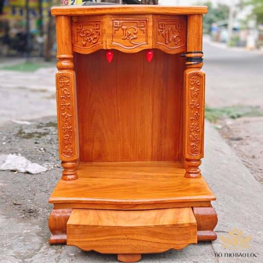 Bàn thờ Thần Tài Thổ Địa gỗ gõ đỏ cột vuông Cao 81cm x Ngang 60cm – Loại tốt [ Ảnh thật ]