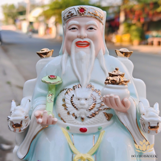 Tượng Thần Tài Thổ Địa bằng sứ đức hóa cao cấp nhập khẩu cao 25cm – Màu xanh dương