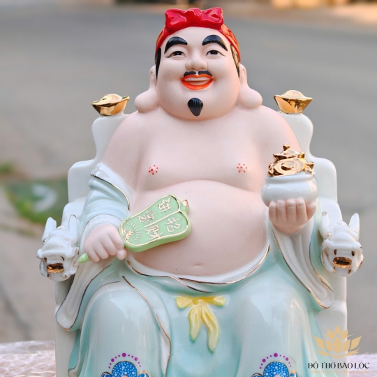 Tượng Thần Tài Thổ Địa bằng sứ đức hóa cao cấp nhập khẩu cao 21cm – Màu trắng