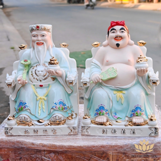 Tượng Thần Tài Thổ Địa bằng sứ đức hóa cao cấp nhập khẩu cao 25cm – Màu xanh dương