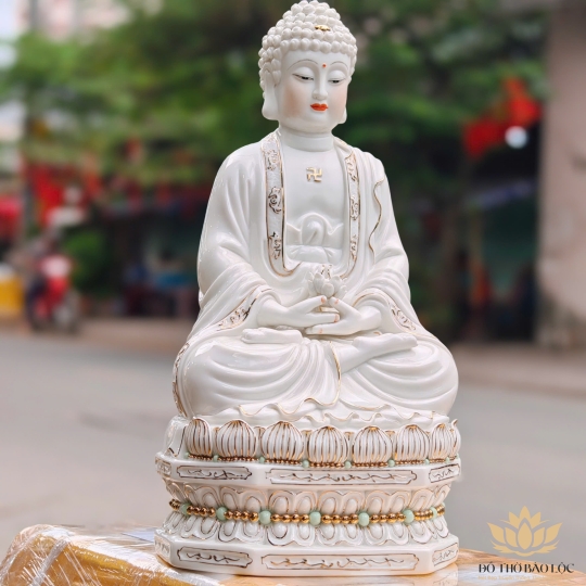 Tượng Phật A Di Đà bằng sứ đức hóa cao cấp ngồi trên đài sen cao 41cm