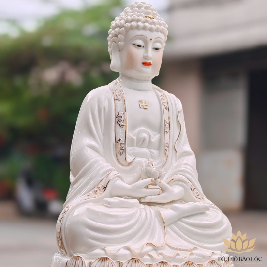 Tượng Phật A Di Đà bằng sứ đức hóa cao cấp ngồi trên đài sen cao 41cm