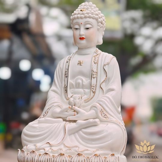 Tượng Phật A Di Đà bằng sứ đức hóa cao cấp ngồi trên đài sen cao 41cm