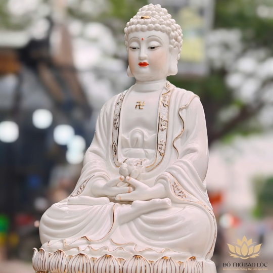 Tượng Phật A Di Đà bằng sứ đức hóa cao cấp ngồi trên đài sen cao 41cm