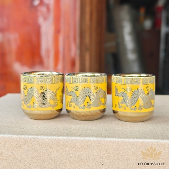 Ly, Chum Nước Thờ Cúng 3D Vàng Hình Rồng ( Lẻ 1 ly )