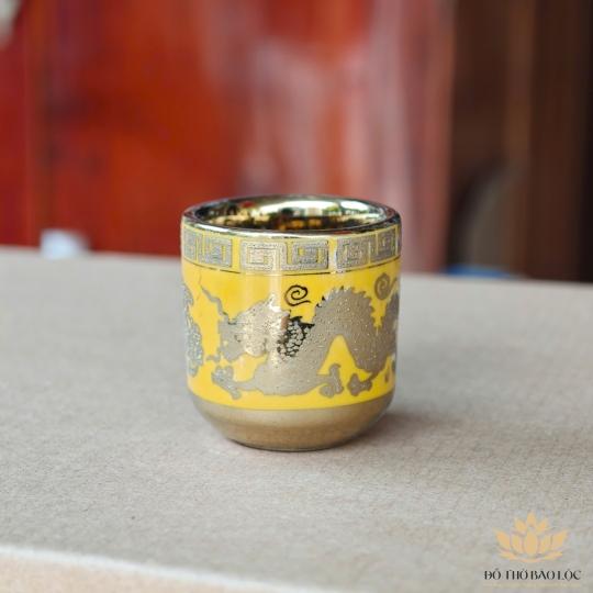 Ly, Chum Nước Thờ Cúng 3D Vàng Hình Rồng ( Lẻ 1 ly )